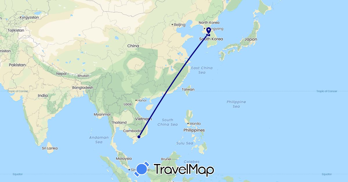 TravelMap itinerary: driving in South Korea, Vietnam (Asia)